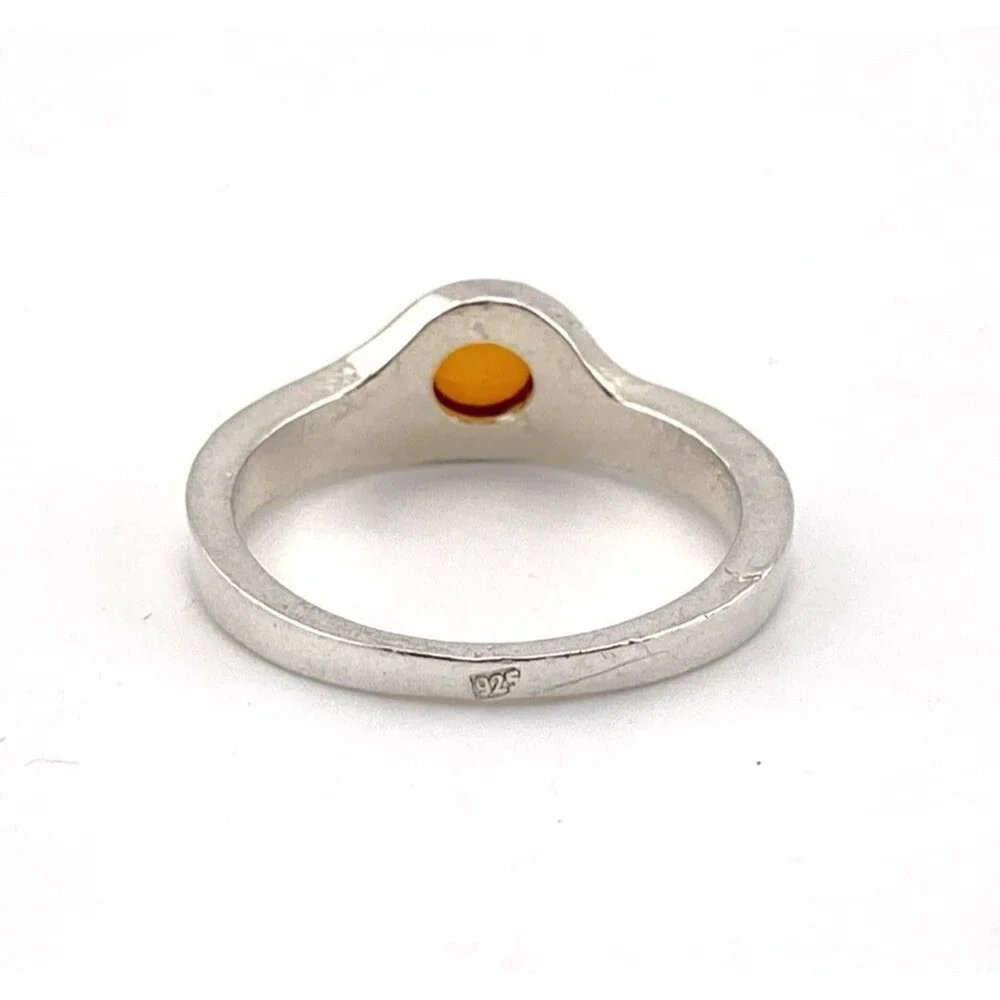 Modernist Minimalist Sterling Silver Baltic Amber Cigar Band Ring Size 8.5